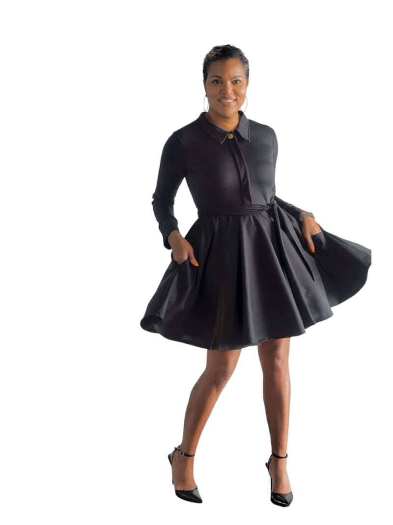 Michelle - Black L/S Classic Cocktail Dress - TN-30 (PRE-Order)