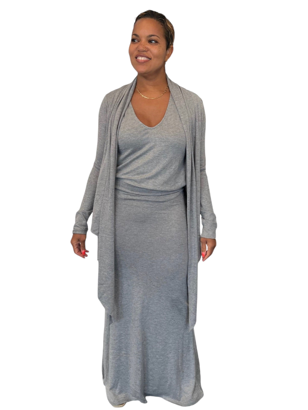 Blair- Heather Grey Long Fitted Skirt - TN-153