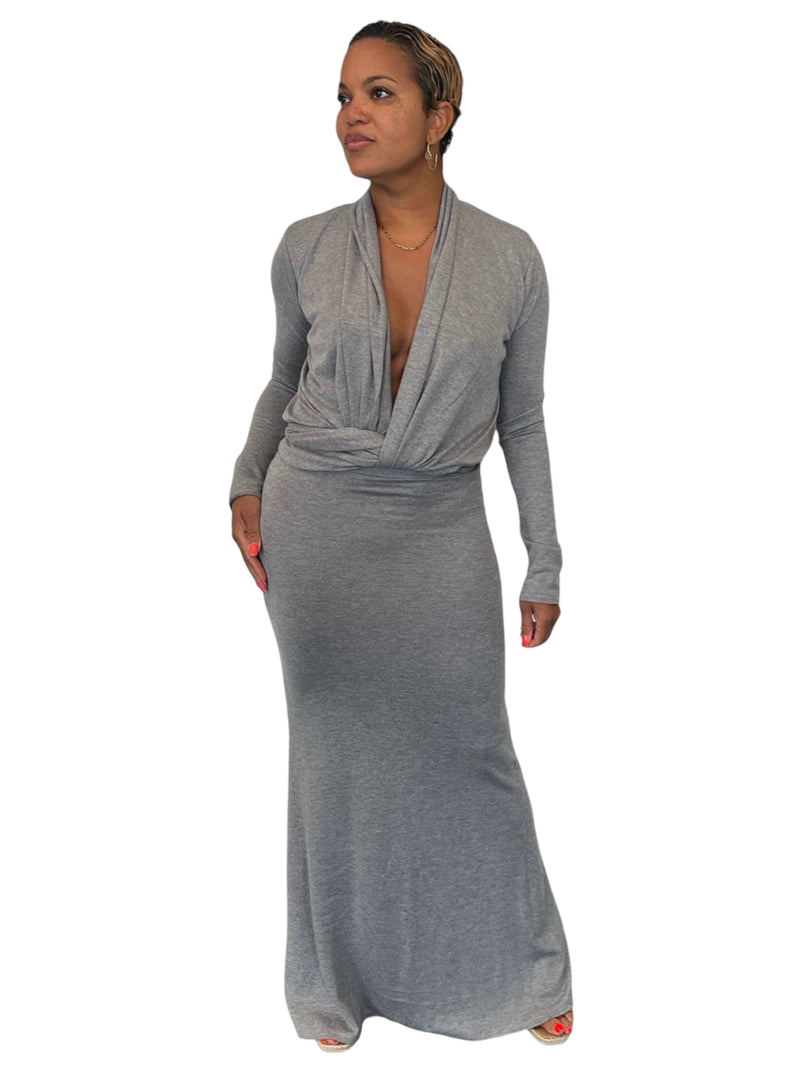 Blair- Heather Grey Long Fitted Skirt - TN-153