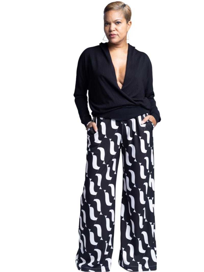 Isabella Wide Leg Pants- Black/Cream