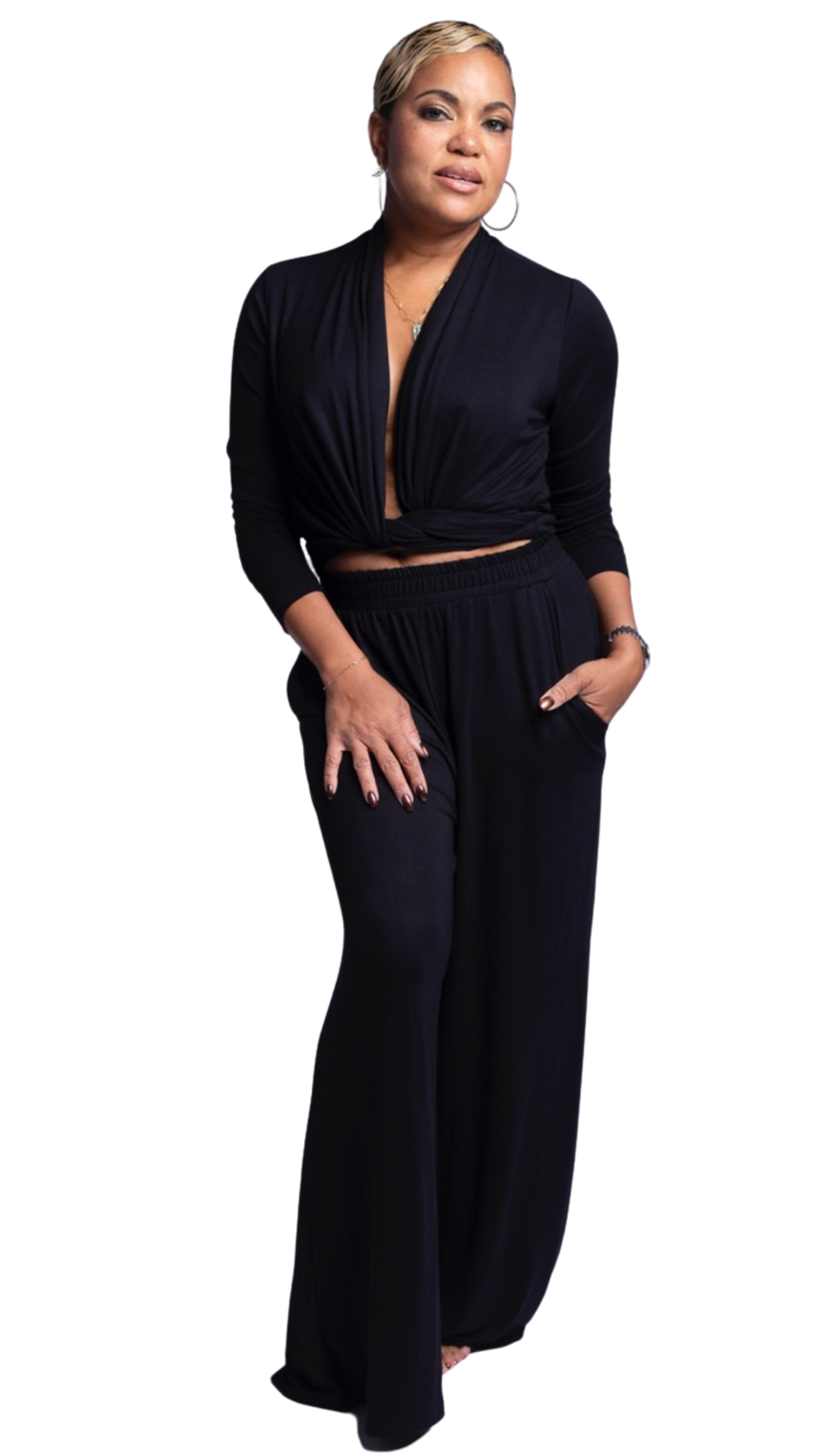 April - Black Comfort Wrap Top - TN-154
