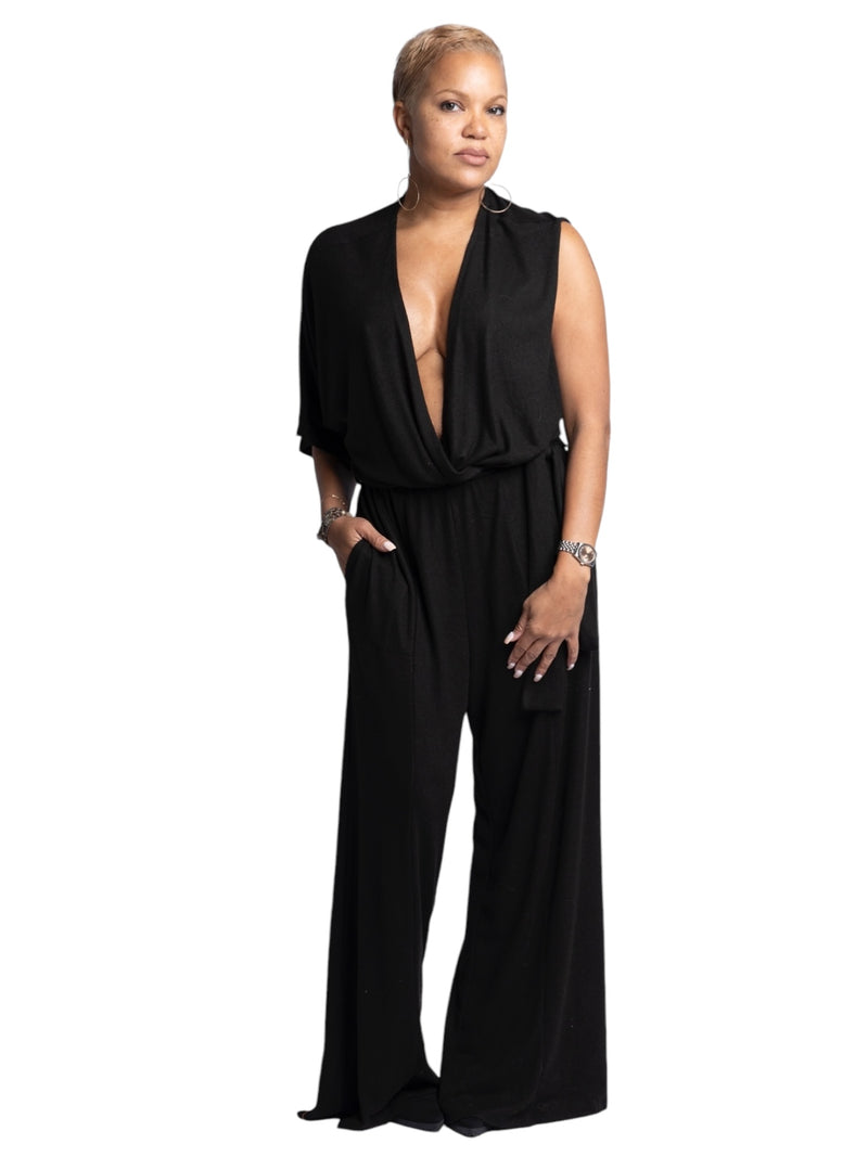 Sheema - One Sleeve Wide Leg Jumper - Black