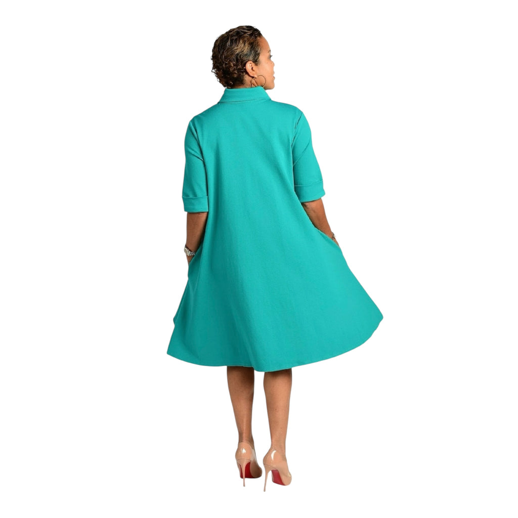 Charline - Emerald Green Swing Dress Coat - TN-87