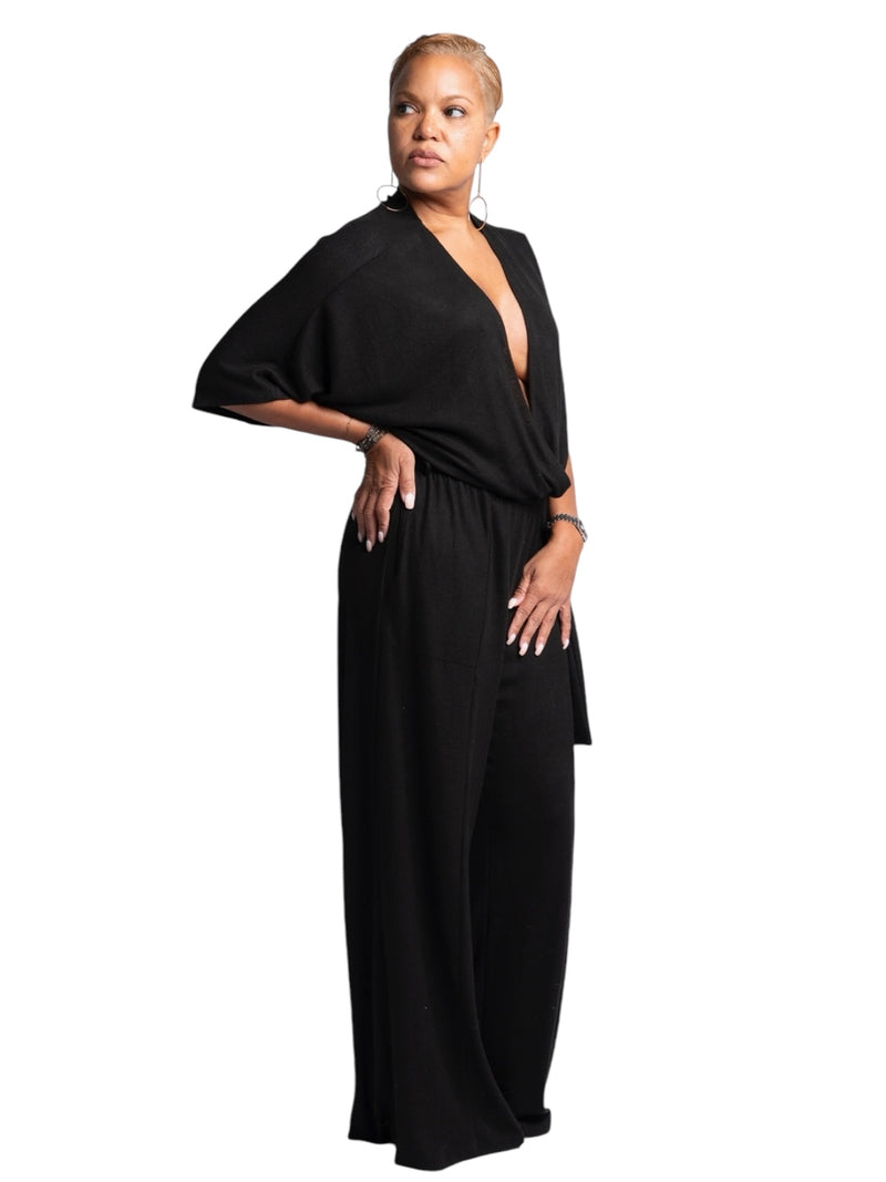 Sheema - One Sleeve Wide Leg Jumper - Black