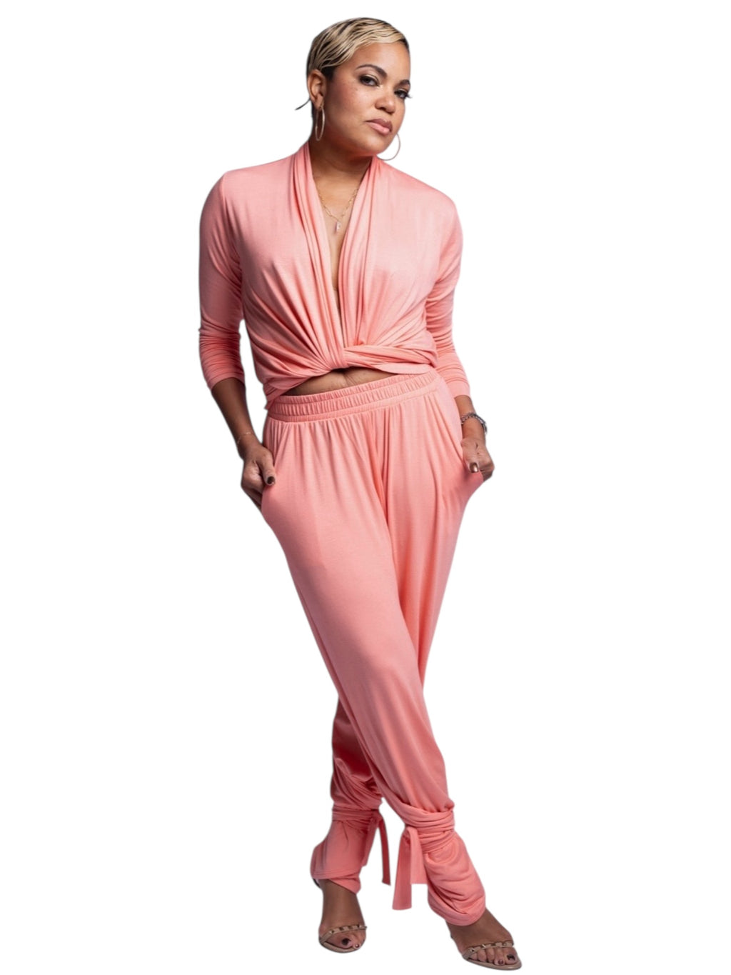 April - Coral Blossom Comfort Wrap Top - TN-154