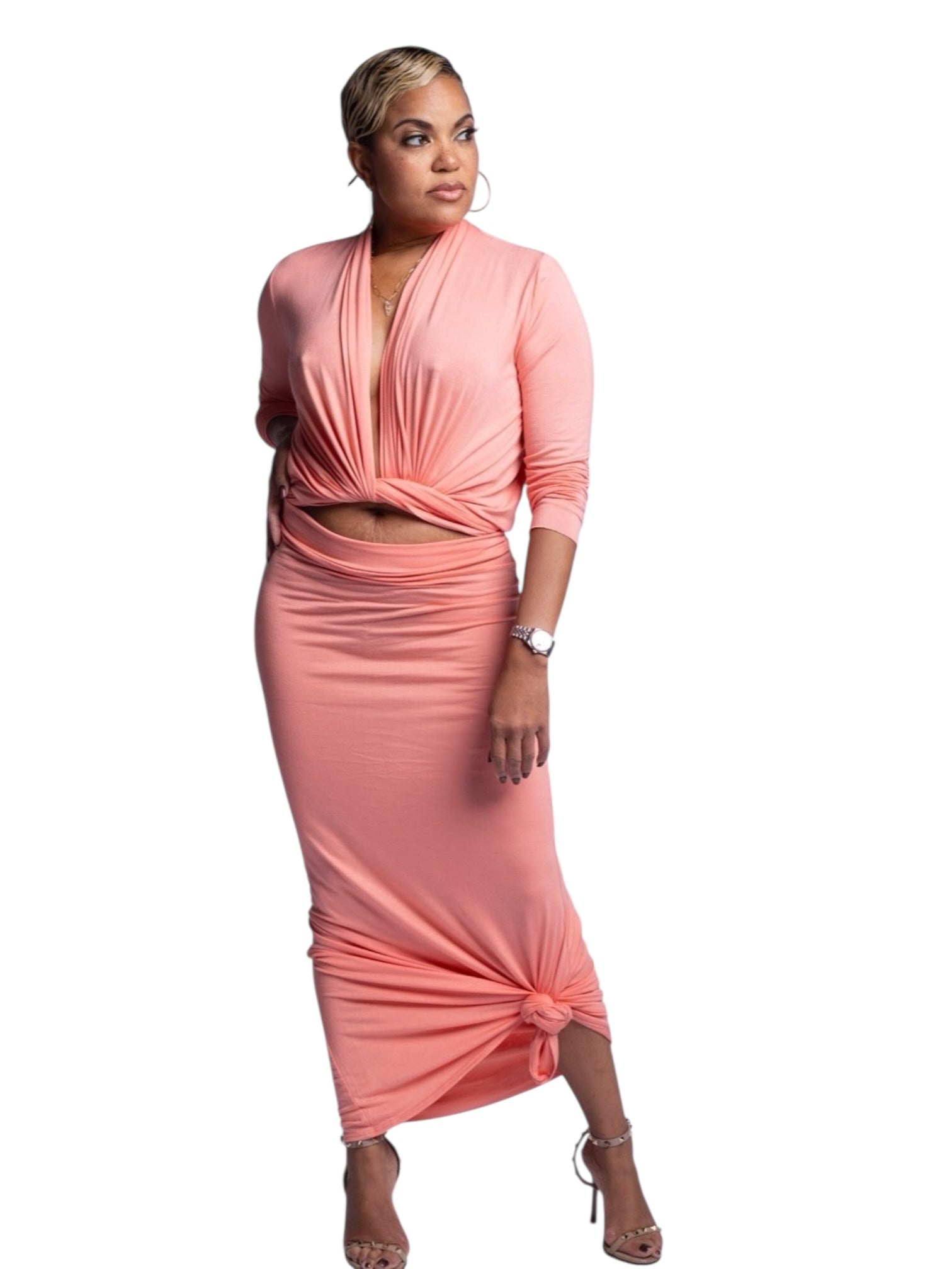 Camille - Coral Comfort Long Skirt - TN-153 Tracy Nicole Clothing Camille - Coral Comfort Long Skirt - TN-153 Tracy Nicole Clothing