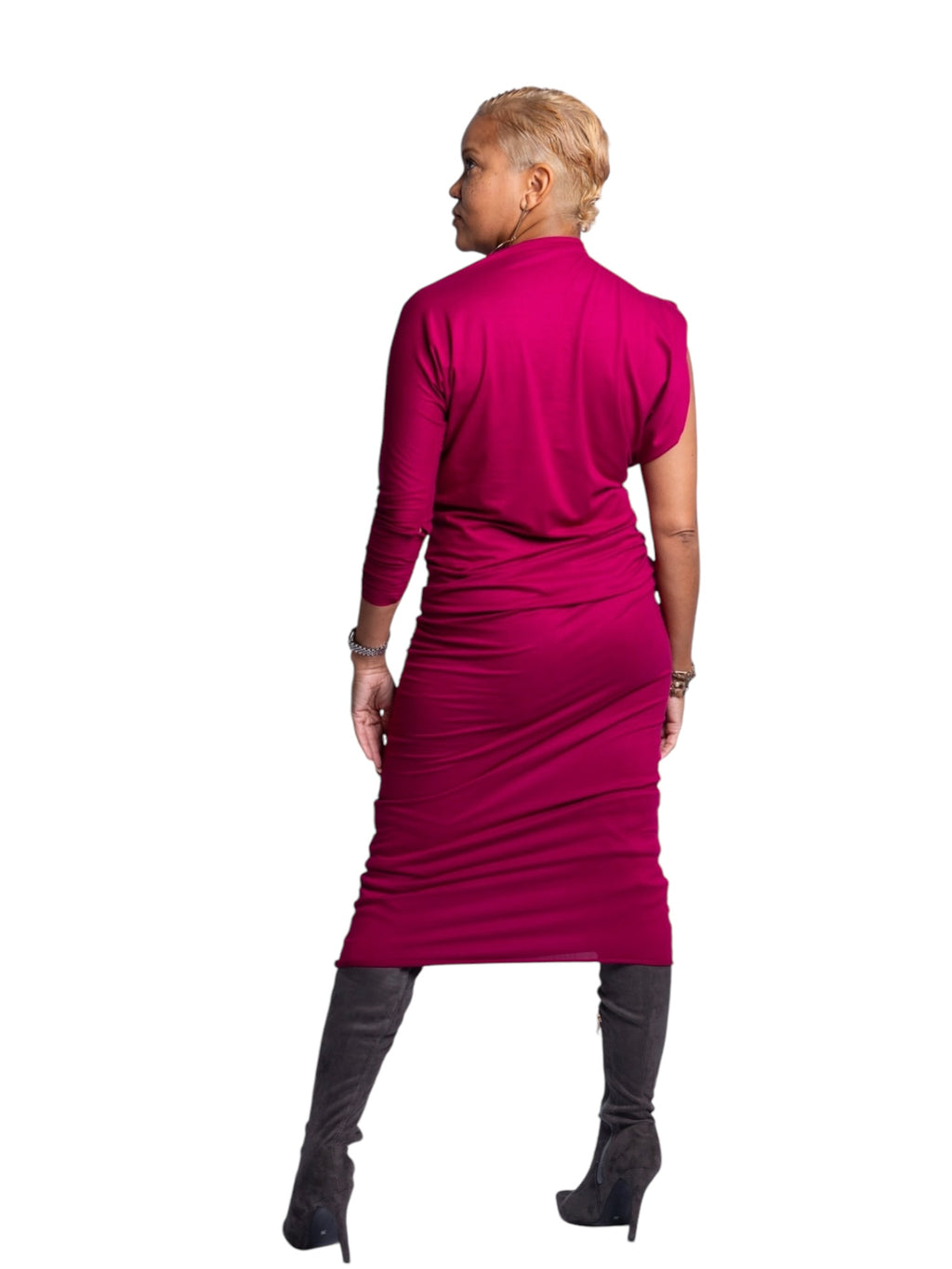 Elise - One Sleeve Dress - Magenta - TN-148