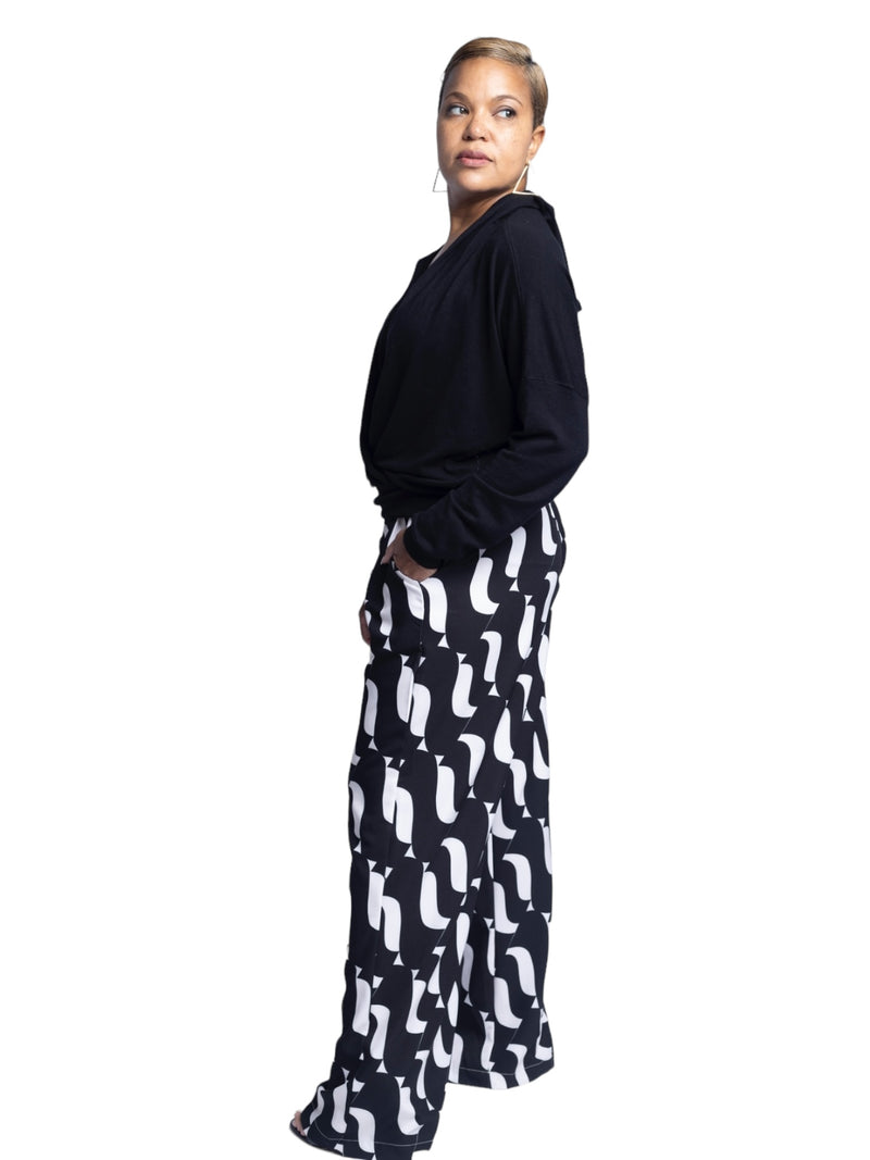 Isabella Wide Leg Pants- Black/Cream