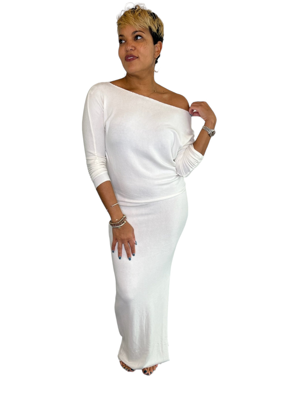 MYA - Long Fitted Dress - White - S-016