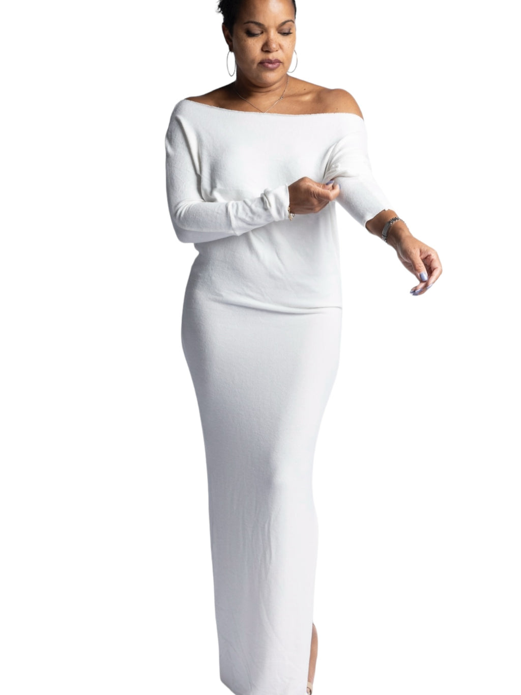 MYA - Long Fitted Dress - White - S-016