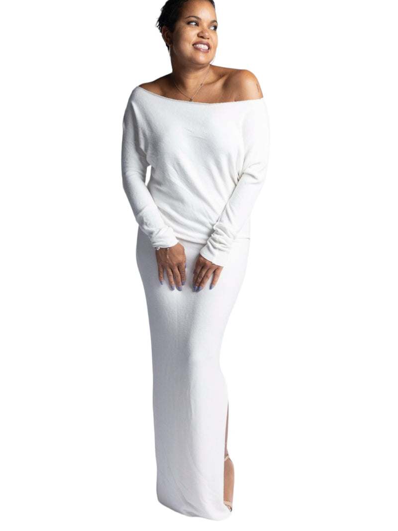 MYA - Long Fitted Dress - White - S-016