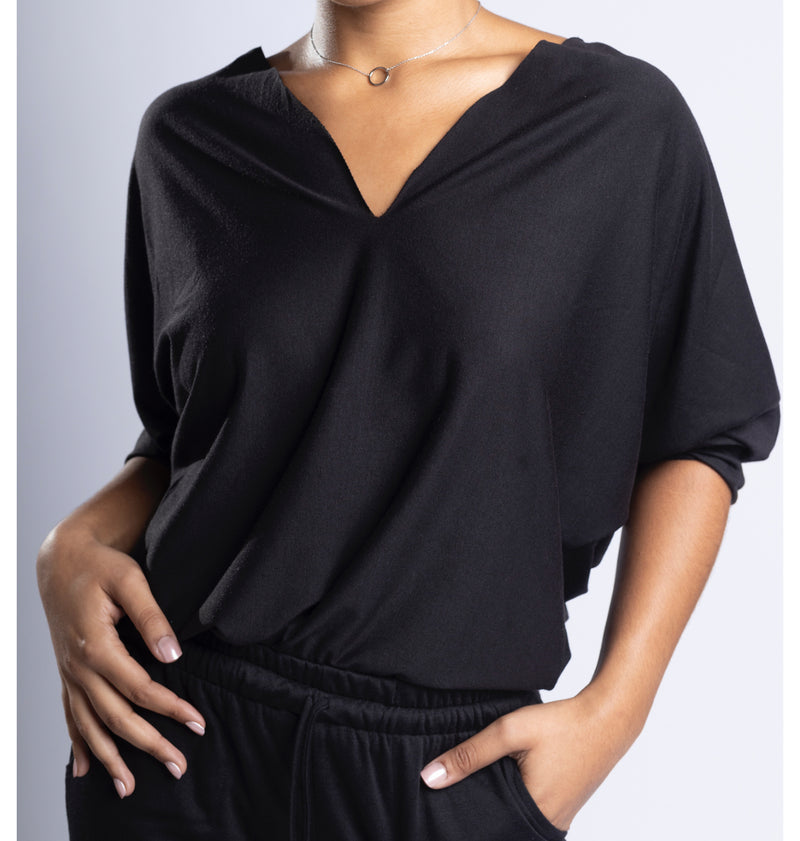 LINDSEY - Cut Neck Top - Black Noir