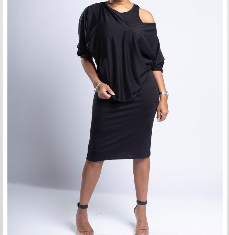 LINDSEY - Cut Neck Top - Black Noir