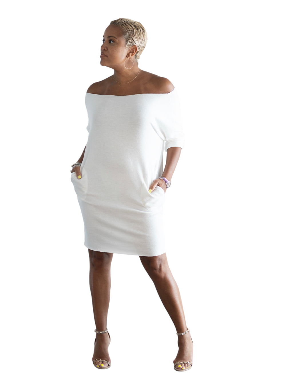 Lisa -Zen Dress w/pockets - White - TN-51