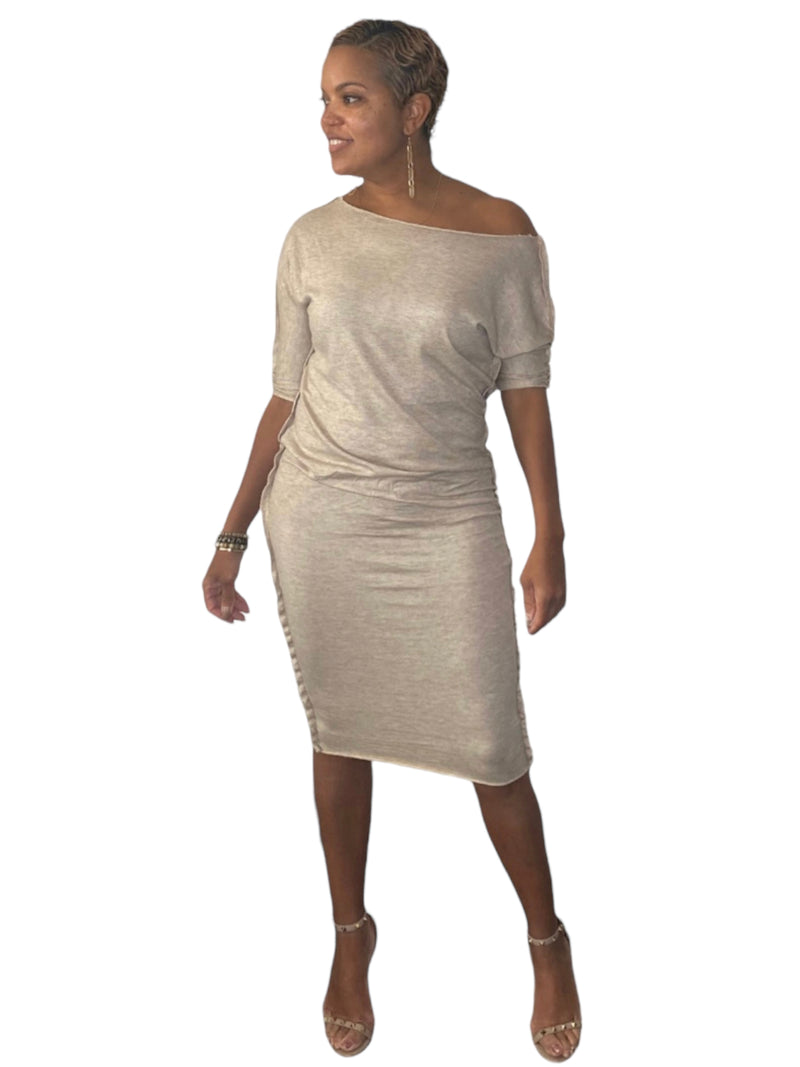 Kendra - Oatmeal Mid Calf Dress - TN-109