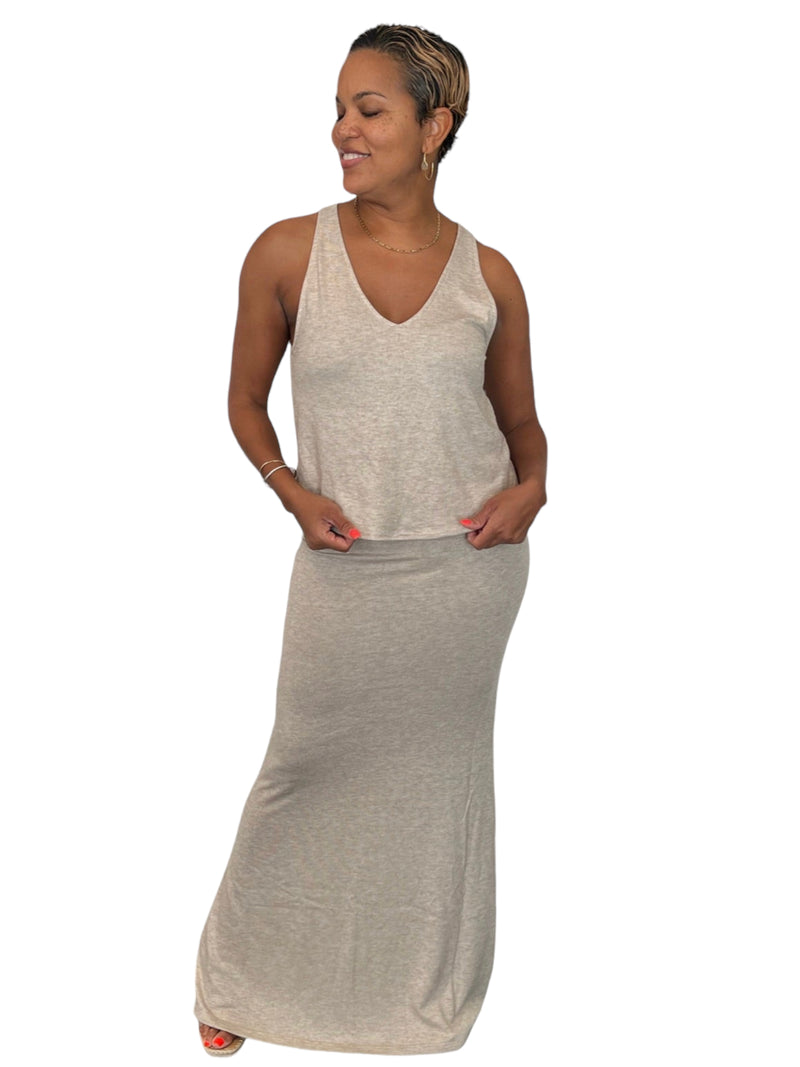 Blair- Oatmeal Long Fitted Skirt - TN-153