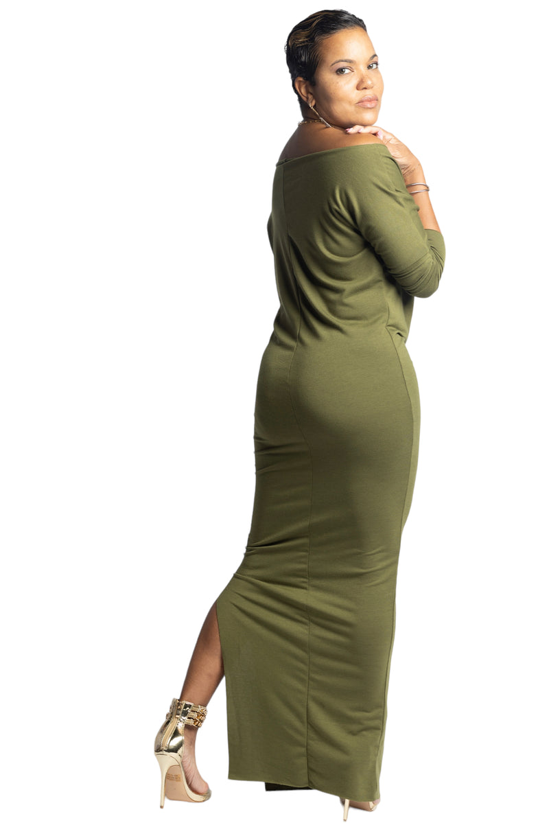 MYA - Long Fitted Dress - Olive - S-016