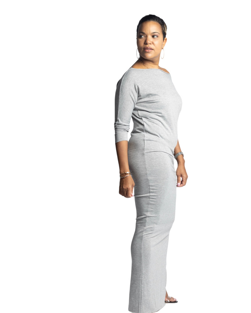 MYA - Long Fitted Dress - Grey - S-016